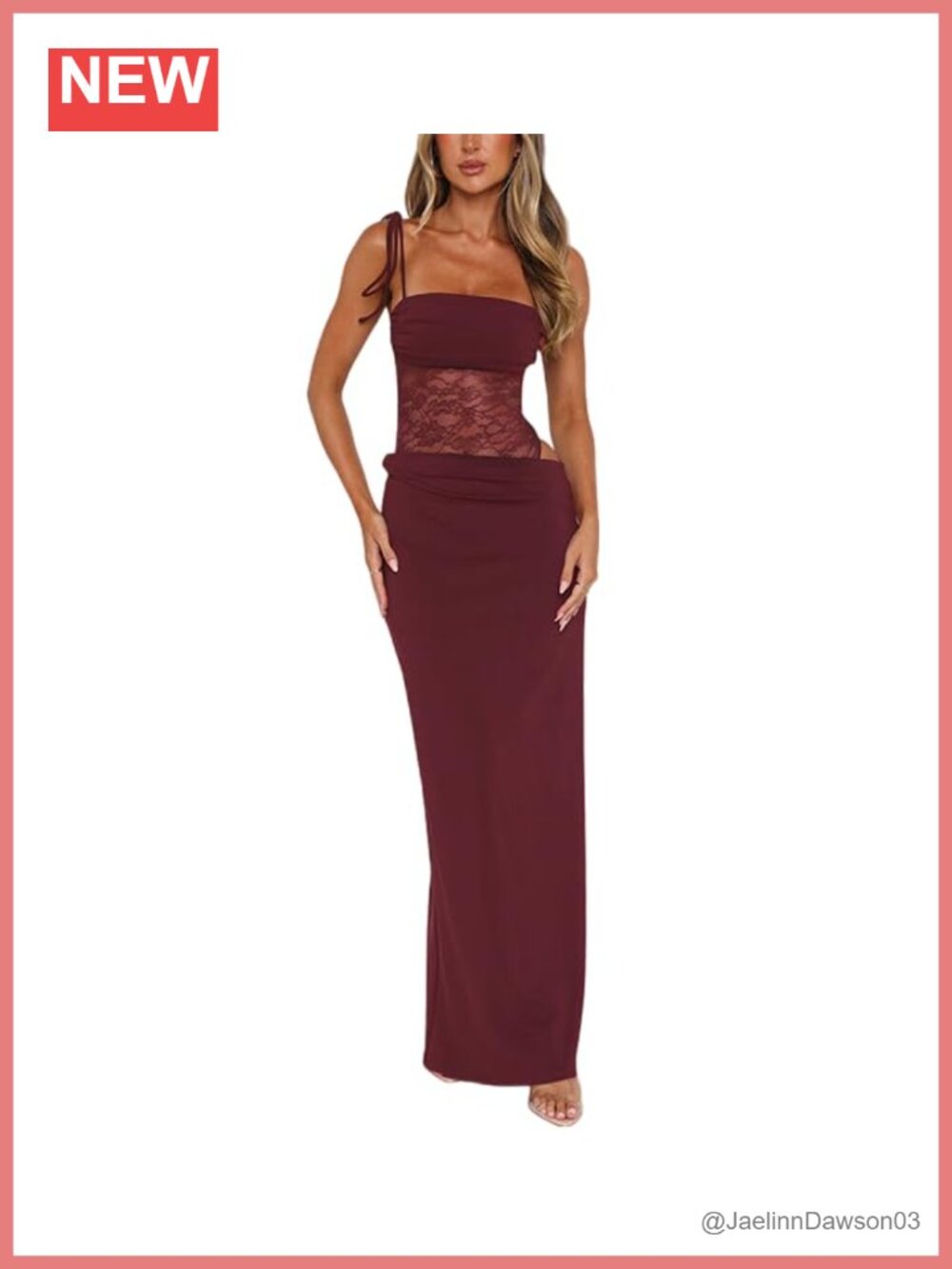 Lace Splicing Cutout Maxi Dress Square Neck Sleeveless Bodycon Sheer Corset